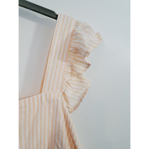 Isabel Maternity Women's New! Peach White Stripe Blouse Size L flutter Sleeve - Picture 3 of 5